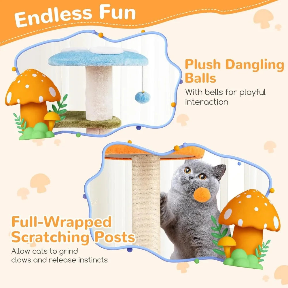 Color Mushroom Shaped Cat Tree With Sisal Posts And Perches