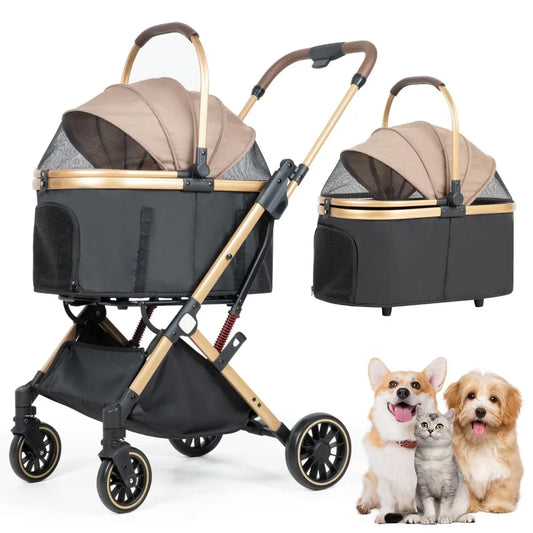 TIFICY Folding Dog Stroller For Small And Medium Pets With 4 Wheels
