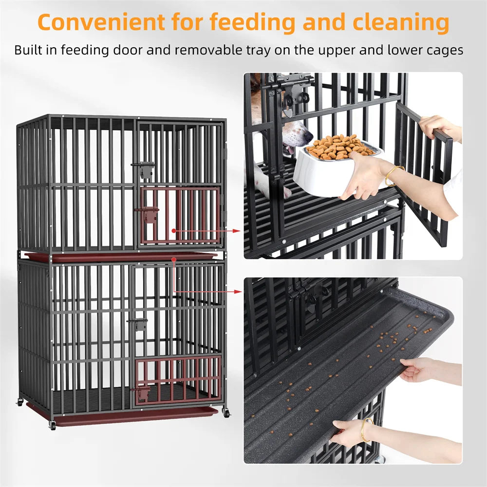 BORWAR Heavy Duty Stackable Dog Crate Removable Tray and Wheels