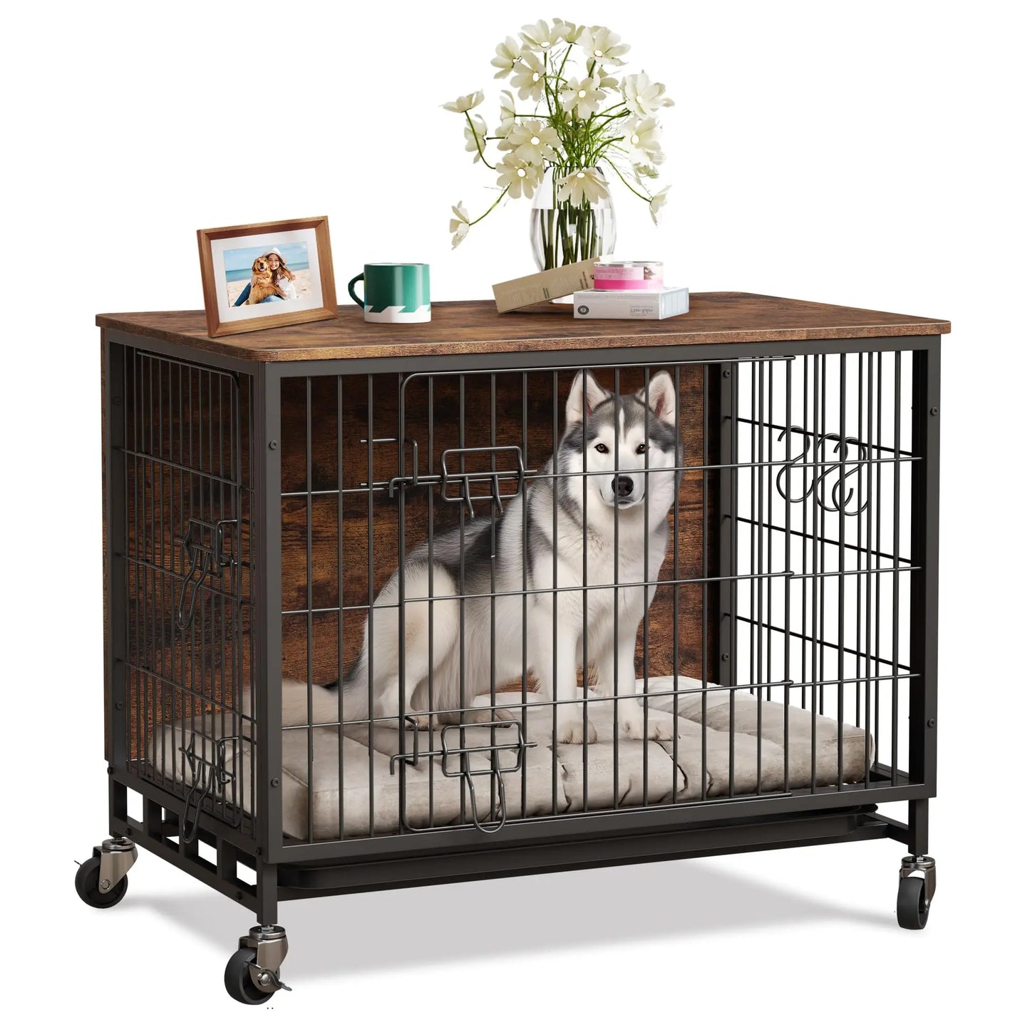 HiMISS Heavy Duty Metal Dog Crate Indoor Outdoor Kennel With Shelves