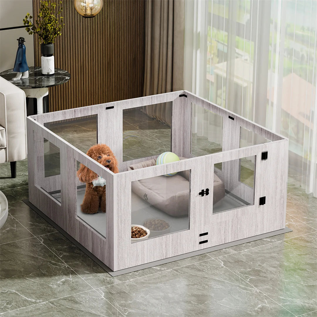 High-concerned Tempered Glass Whelping Box With Waterproof Pad For Puppies