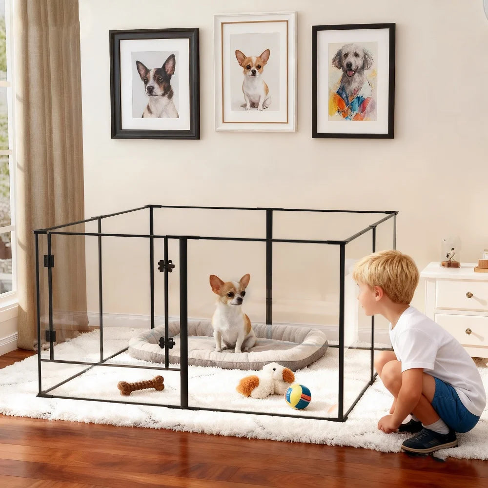 BORWAR Premium Acrylic Aluminum Pet Playpen Enclosure With Full Visibility