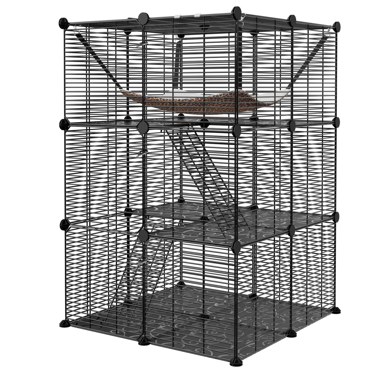 Closure 3-Tier Cat Cage Enclosure Metal Wire Kennel Playpen With Hammock