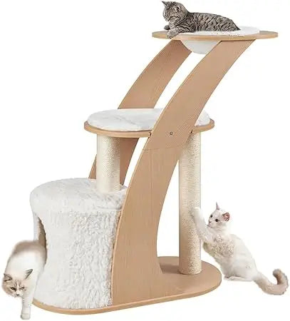 Indoor Wooden Cat Tower for Large Cats with Scratching Post