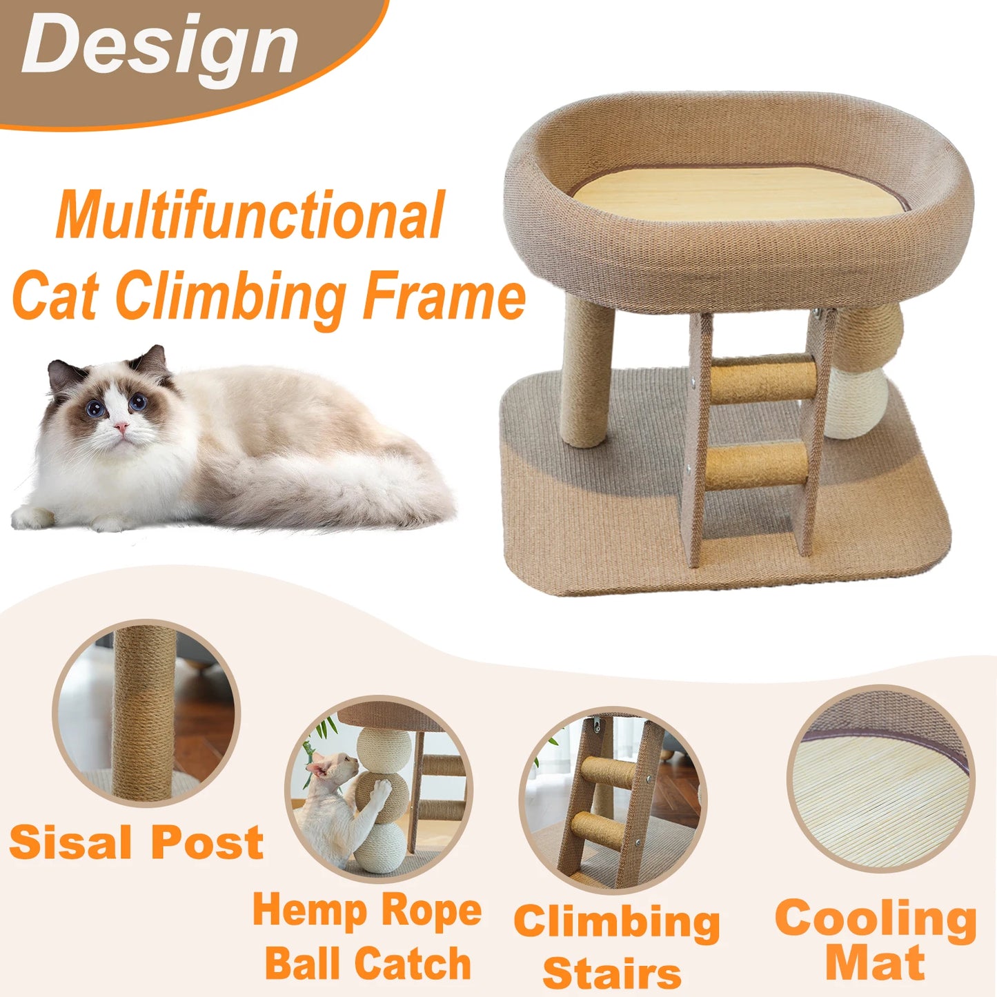 NONECN Indoor Cat Climbing Frame Tower Bed With Sisal Ball