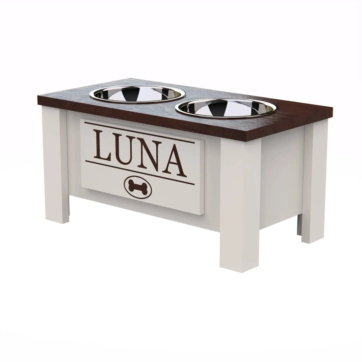 Raised Dog Bowl Stand With Internal Storage And Stainless Bowls
