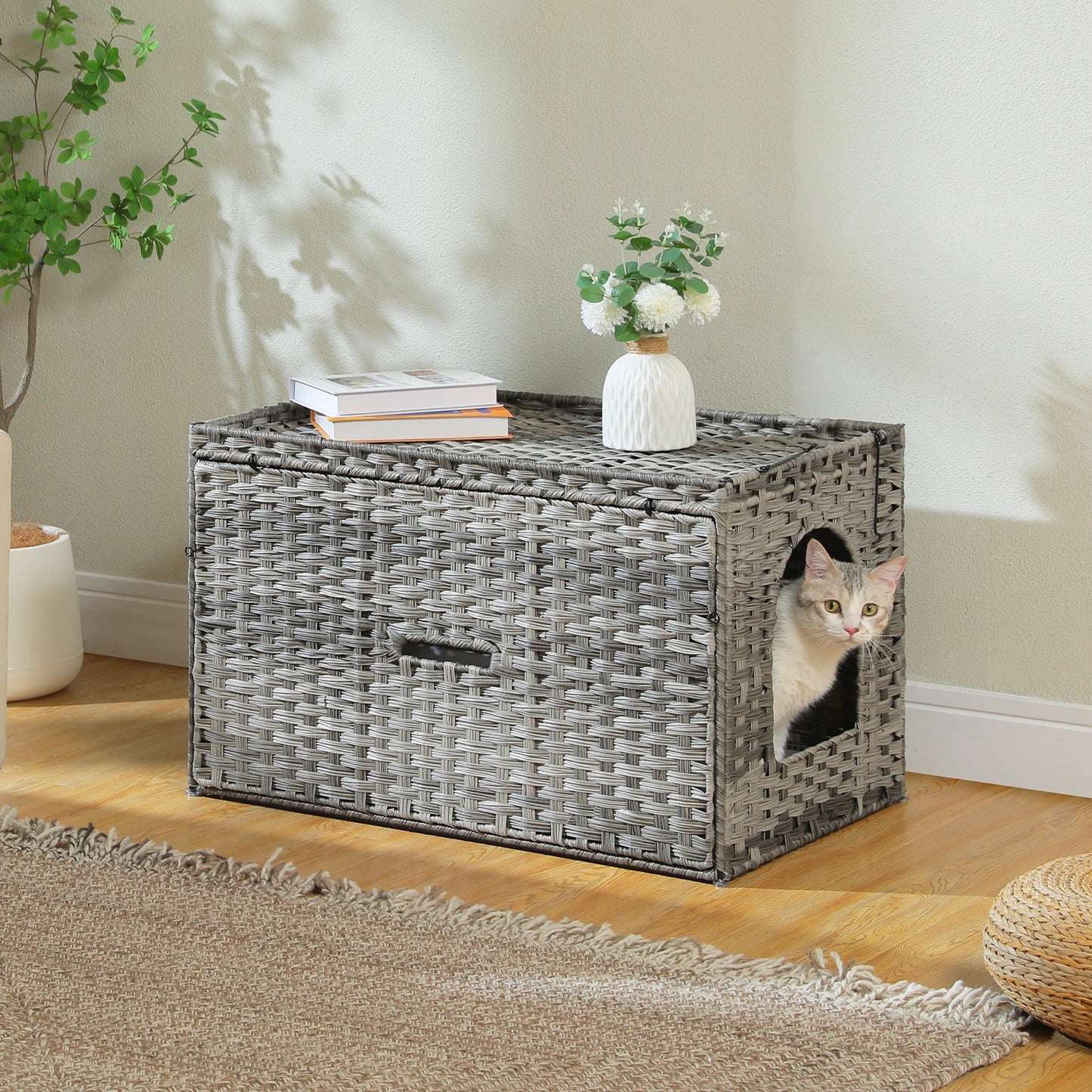 PAWZ Road Rattan Cat Litter Box Enclosure With Door
