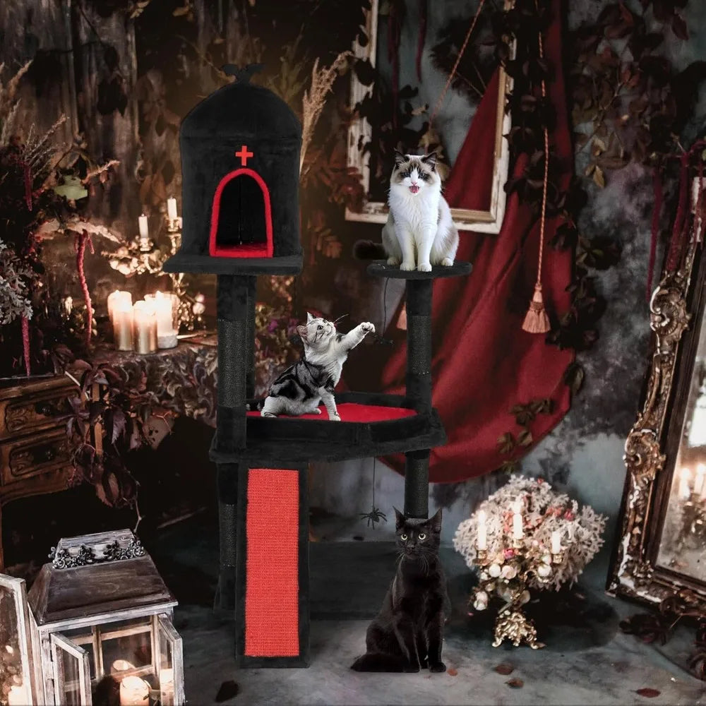 Gothic Halloween Cat Tree Tower With Scratching Posts And House Cave