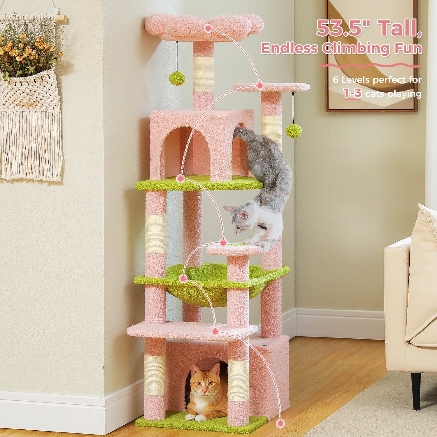PEQULTICN Six Level Cat Tree Tower Cozy Hammock And Perches