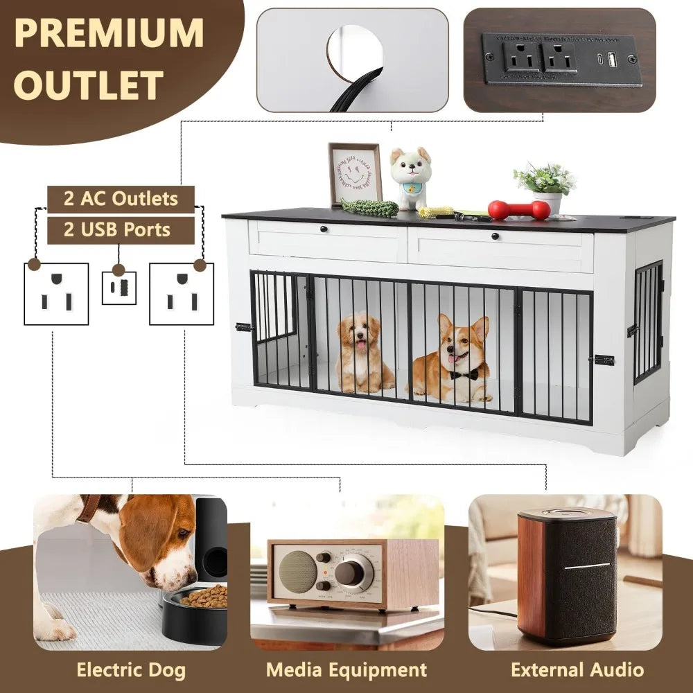 High-Concerning Dog Crate Furniture End Table Chewproof Charging Station