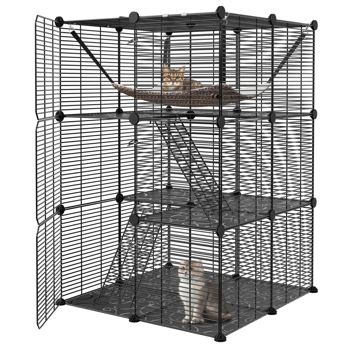 Closure 3-Tier Cat Cage Enclosure Metal Wire Kennel Playpen With Hammock