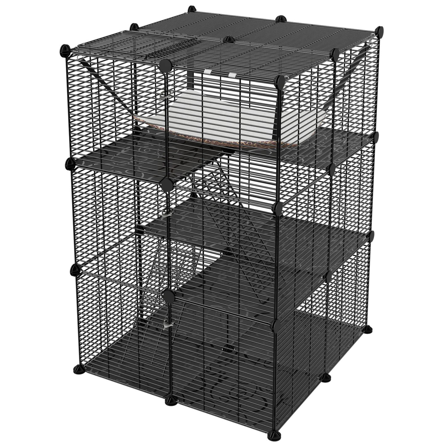 Closure 3-Tier Cat Cage Enclosure Metal Wire Kennel Playpen With Hammock