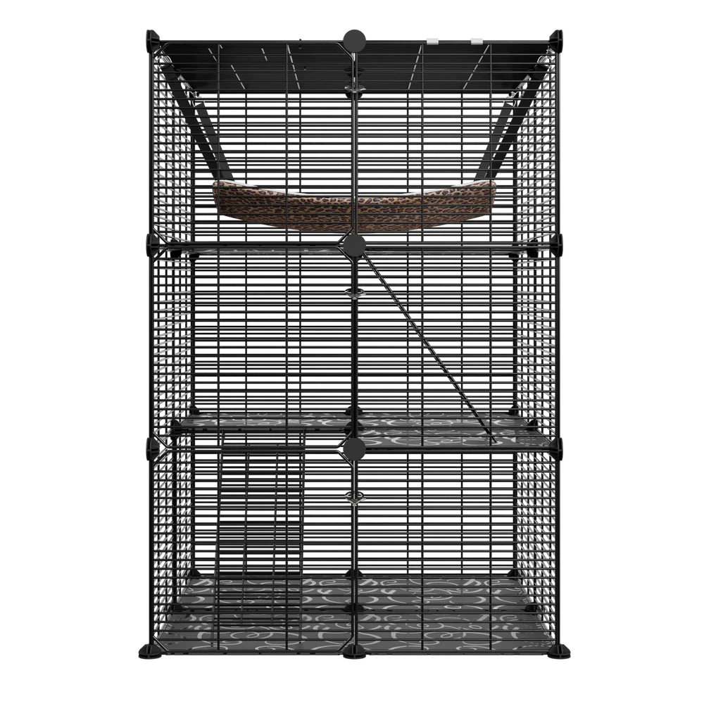 Closure 3-Tier Cat Cage Enclosure Metal Wire Kennel Playpen With Hammock