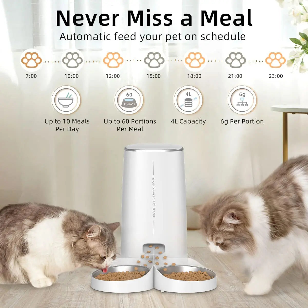 ROJECO Automatic Cat Feeder WiFi Smart Food Dispenser