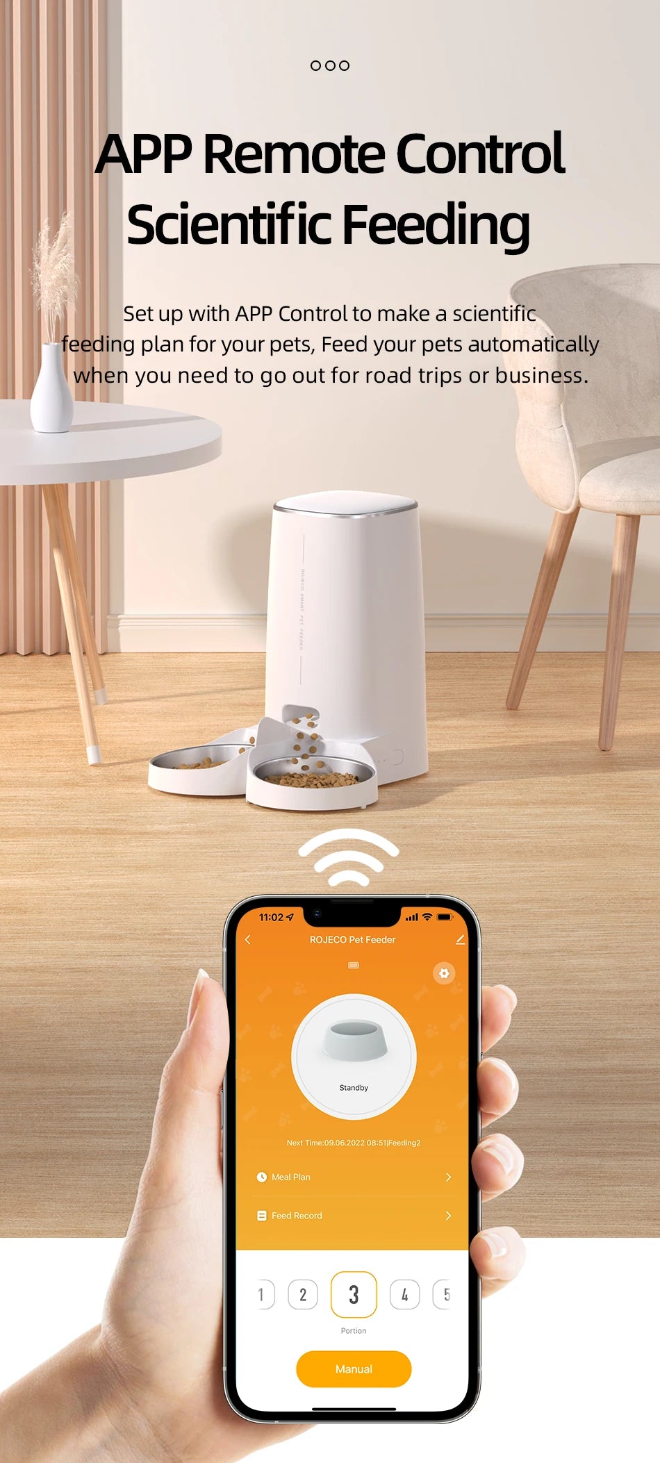 ROJECO Automatic Cat Feeder WiFi Smart Food Dispenser