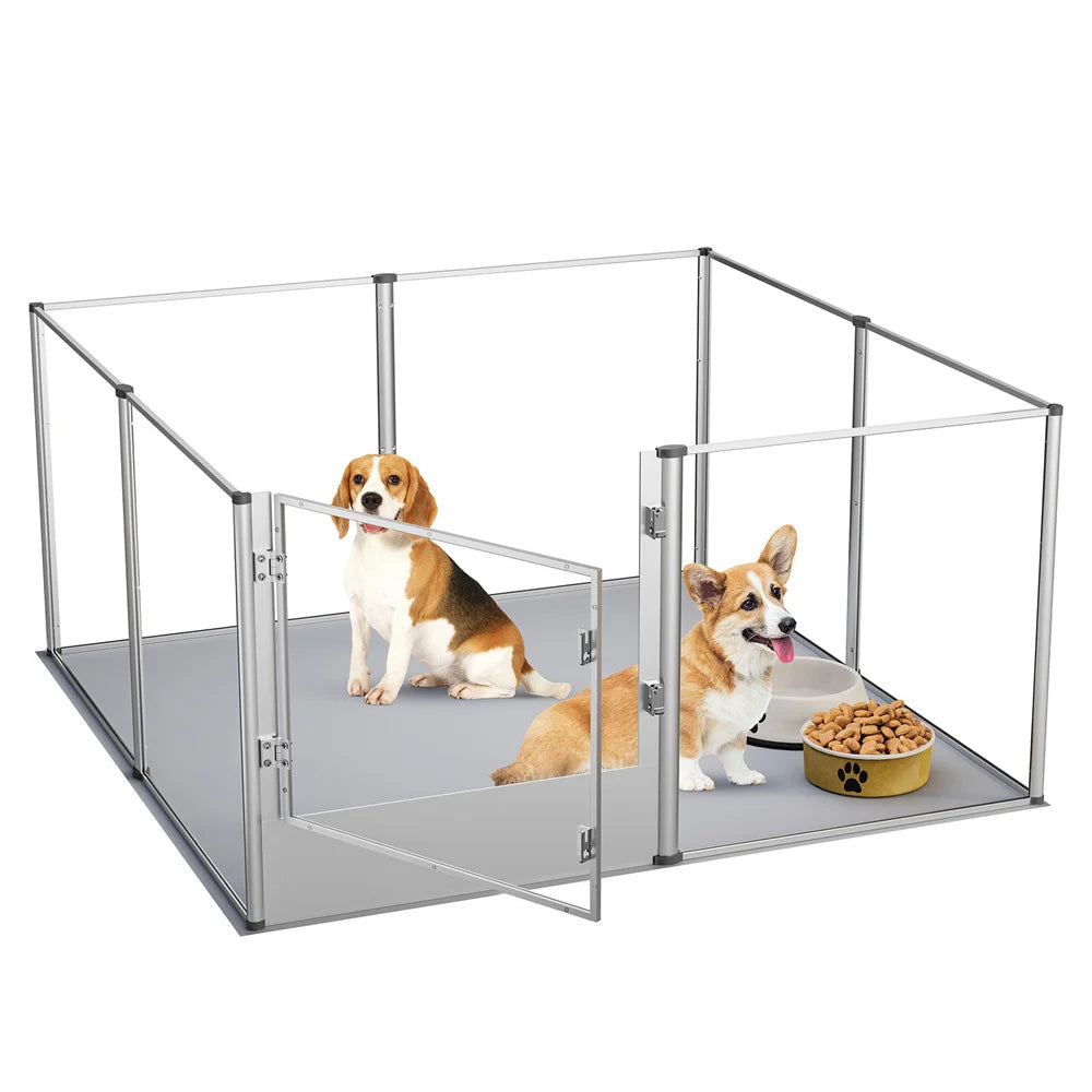 BORWAR Dog Playpen Acrylic Enclosure With Waterproof Pad For Pets