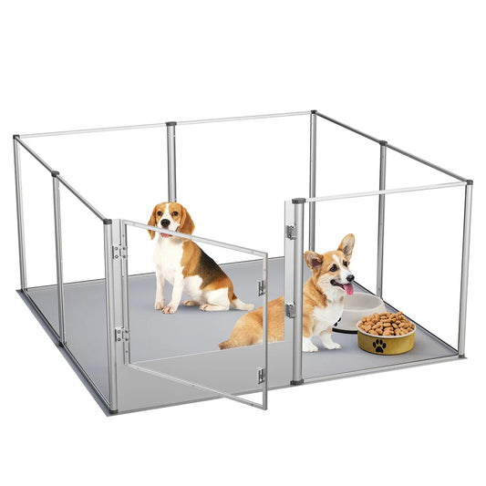 BORWAR Dog Playpen Acrylic Enclosure With Waterproof Pad For Pets