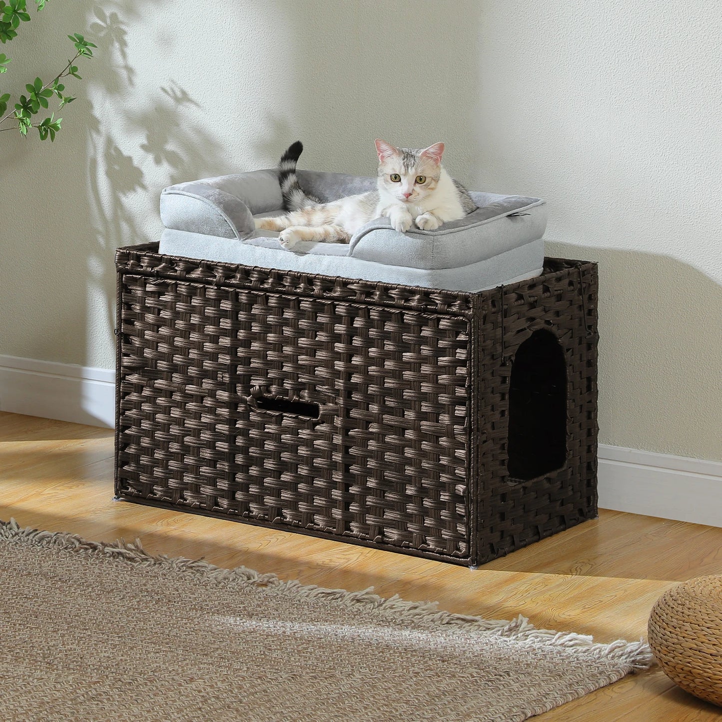PAWZ Road Rattan Cat Litter Box Enclosure With Door