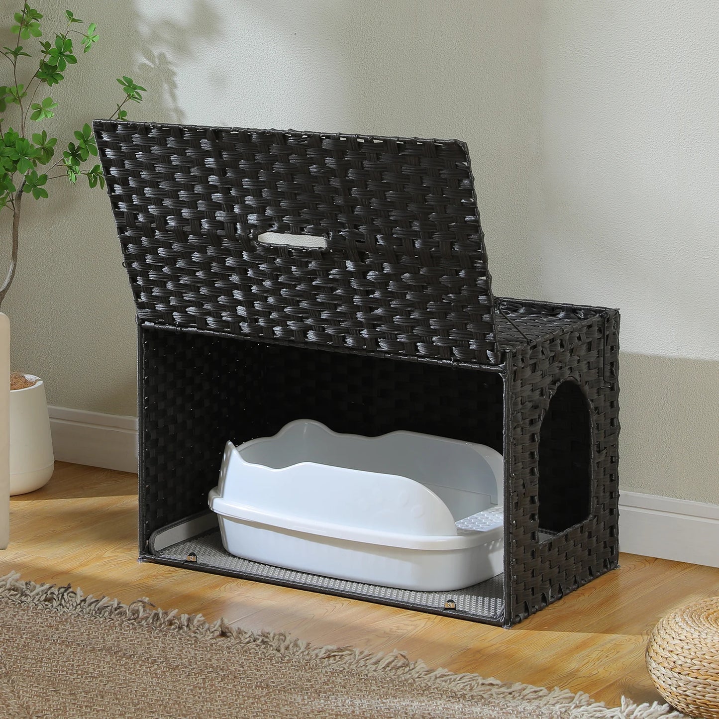 PAWZ Road Rattan Cat Litter Box Enclosure With Door