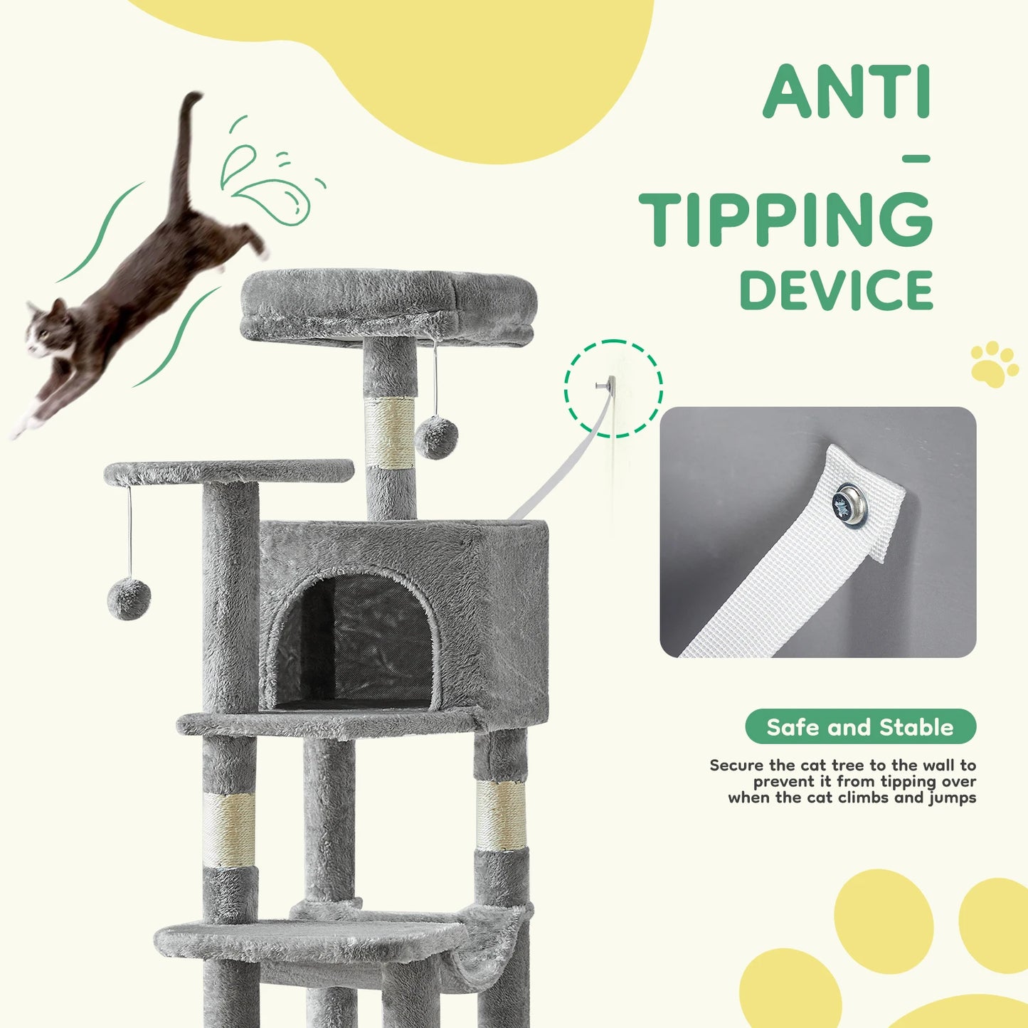 JHK MultiCat Climbing Cat Tree Tower With Sisal Scratching Posts