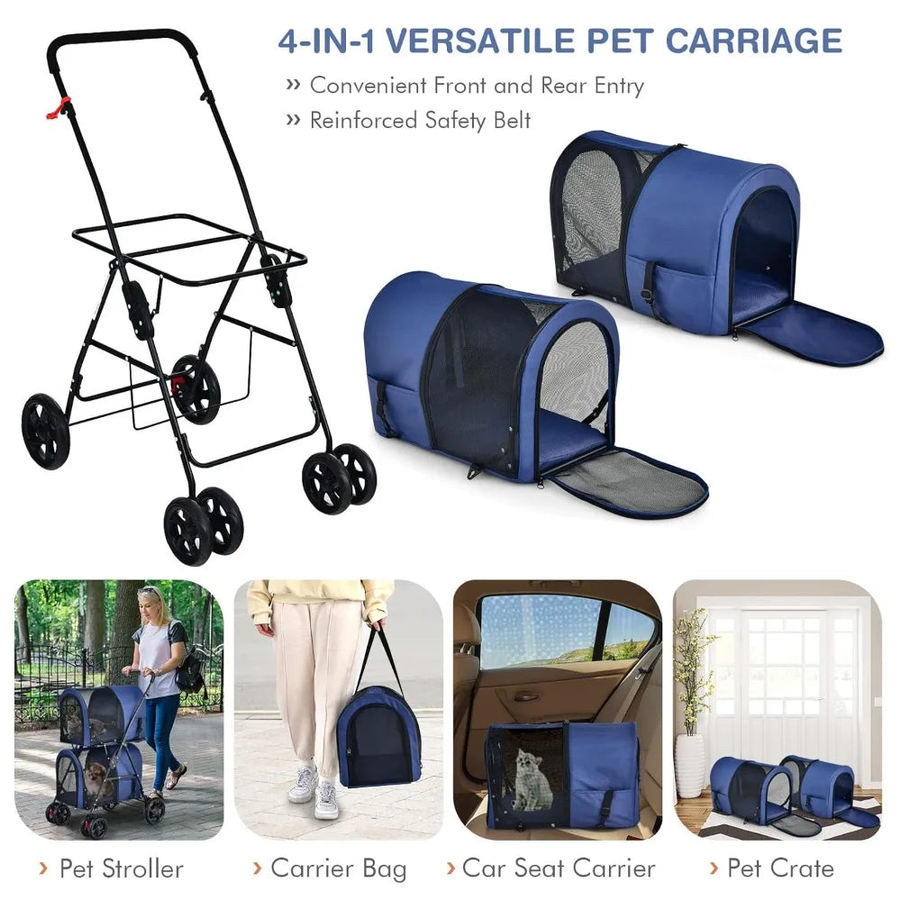 Breed Double Pet Stroller Foldable With Removable Carrying Bags