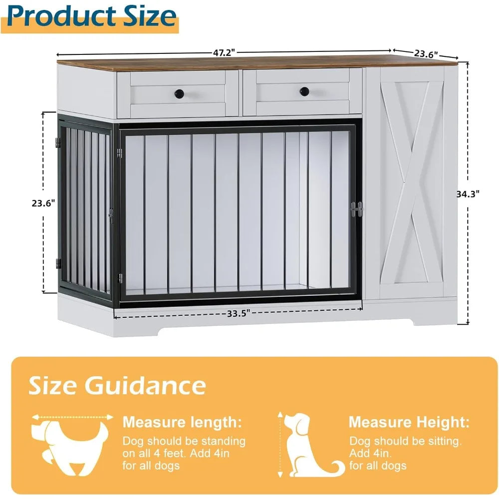 TIFICY Dog Crate Furniture With Storage Cabinet And Feeder