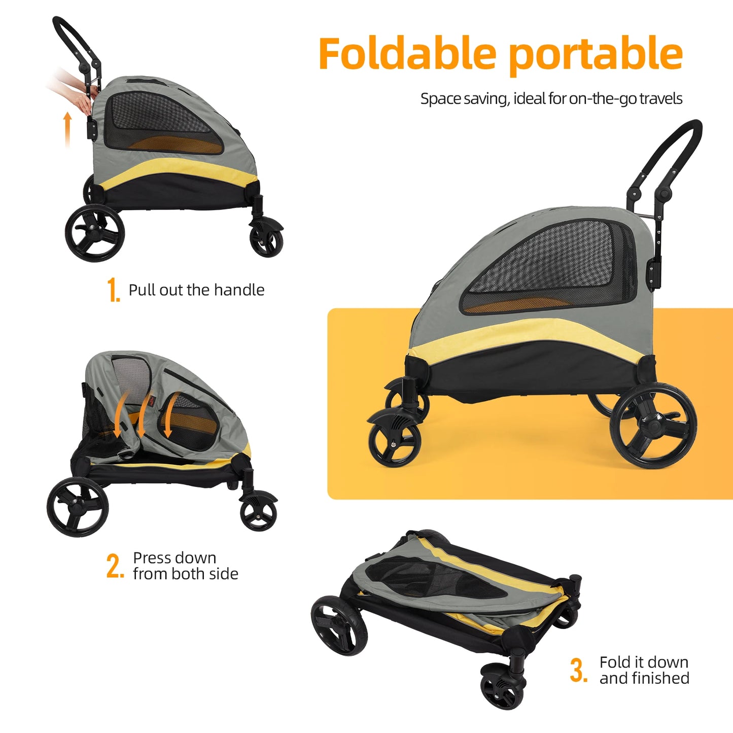 Dog Stroller Large 4 Wheel Pet Jogger Wagon Foldable Cart