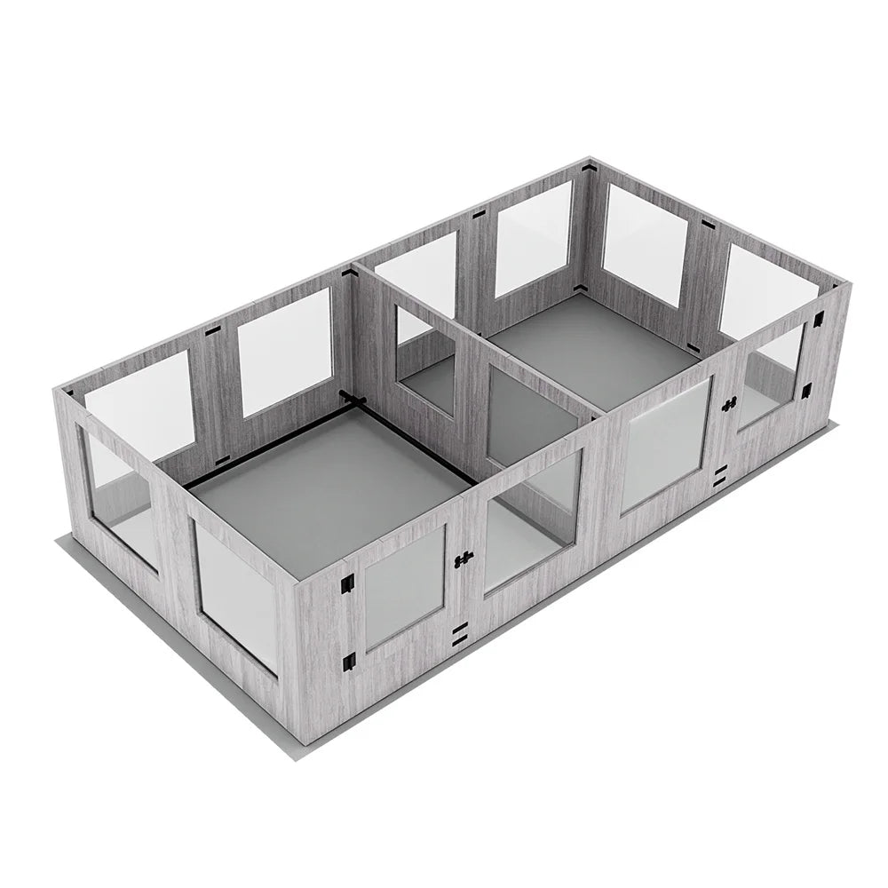 BORWARTH Dog Whelping Box Playpen With Tempered Glass Two Rooms