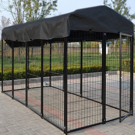 Outdoor Welded Wire Dog Kennel With Anti UV Waterproof Cover