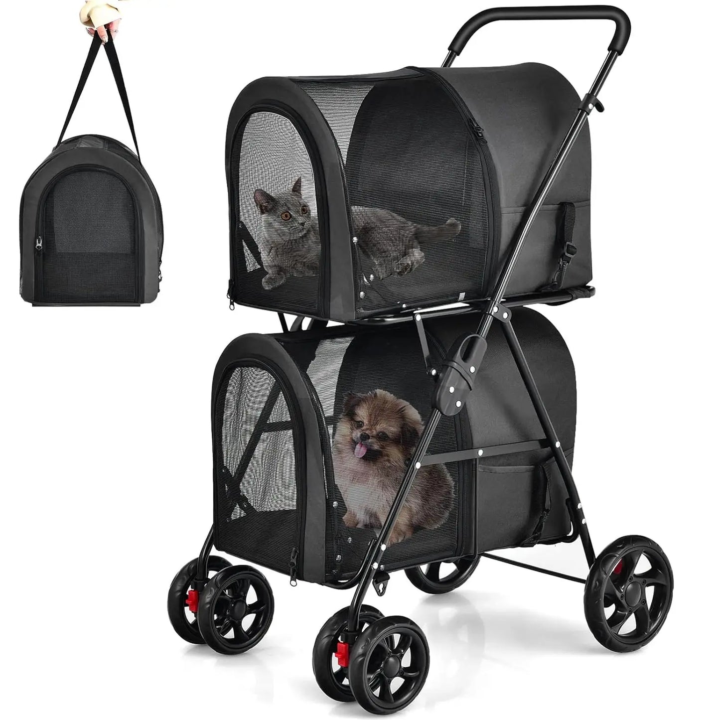Breed Double Pet Stroller Foldable With Removable Carrying Bags