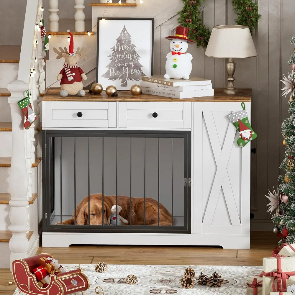 TIFICY Dog Crate Furniture With Storage Cabinet And Feeder