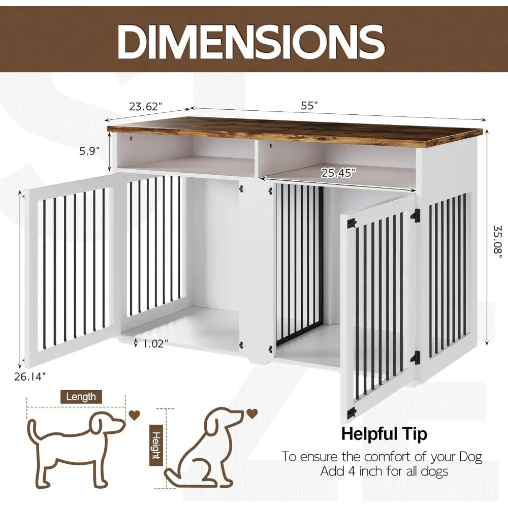 MKDK Dog Crate Furniture for Two Dogs with Storage Compartment
