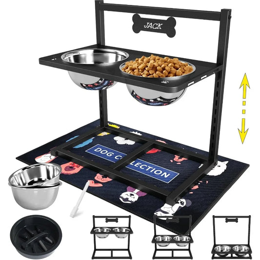 High-Concerned Dog Bowl Stand With Stainless Steel Slow Feeder Bowls