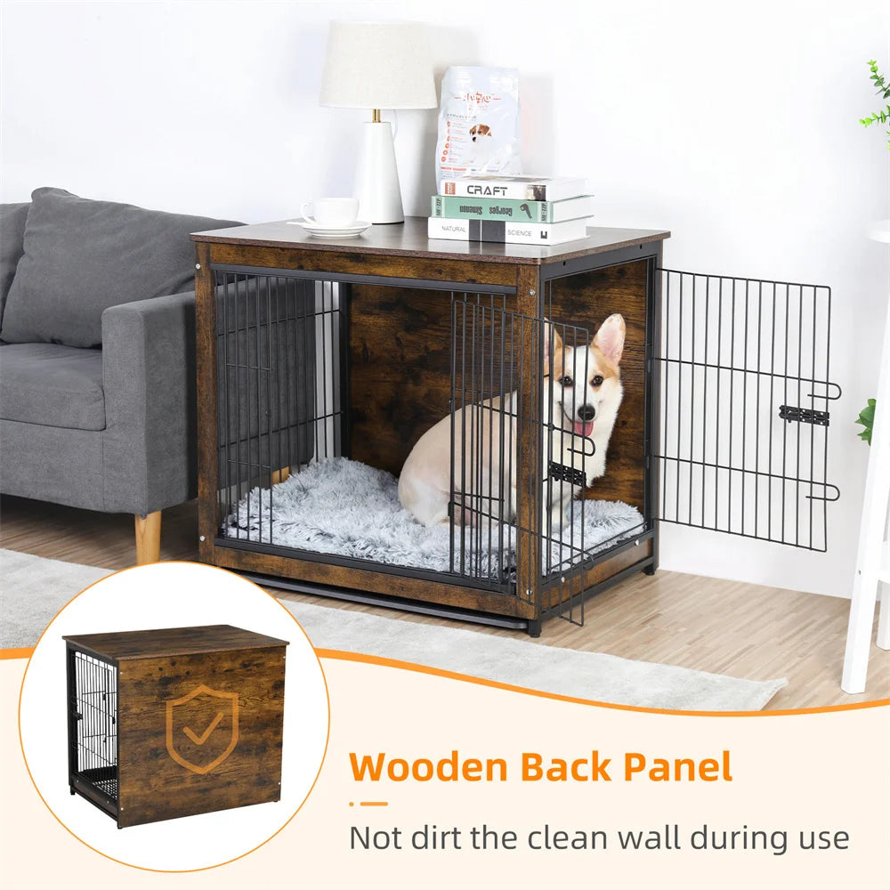 BORWAR Elevated Wooden Dog Crate End Table Kennel With Tray
