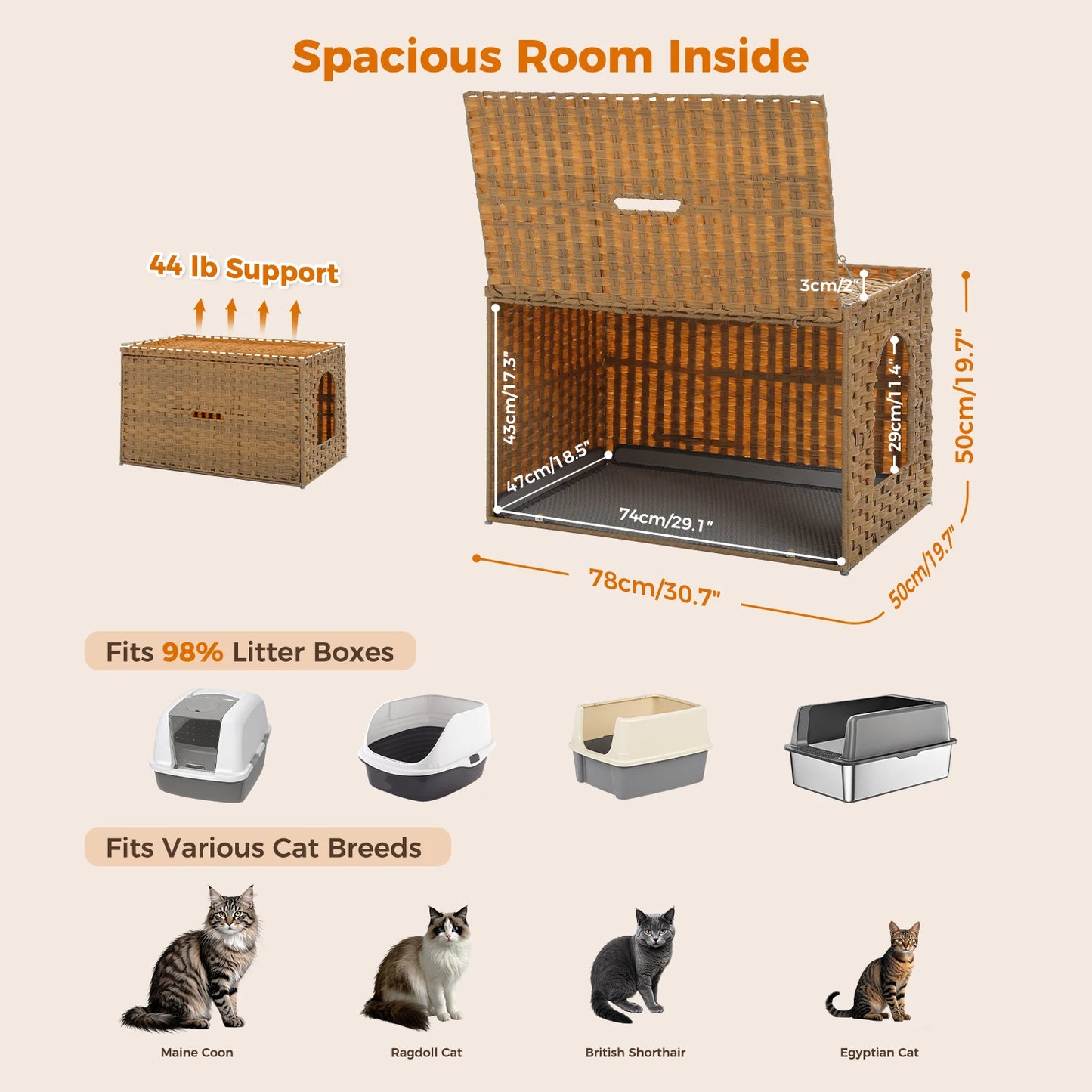 PAWZ Road Rattan Cat Litter Box Enclosure With Door