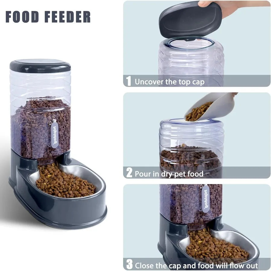 High Concerned Automatic Pet Feeder Water Dispenser Stainless Steel Bowls