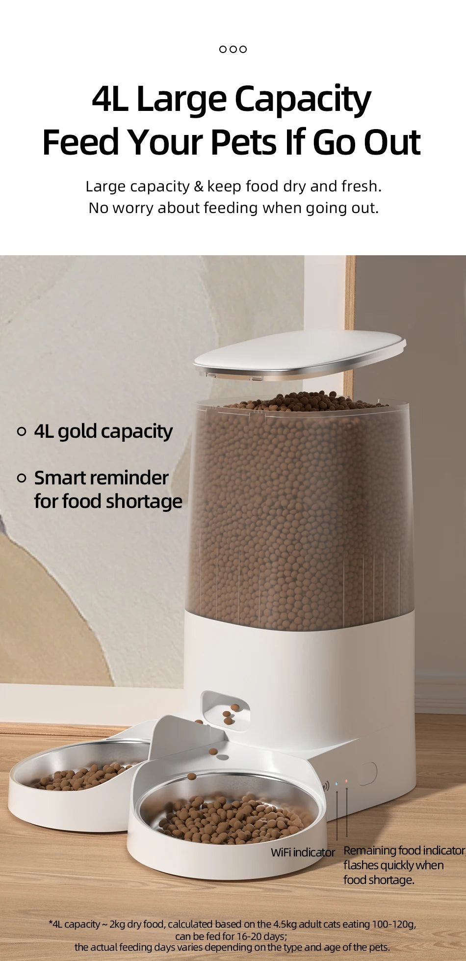 ROJECO Automatic Cat Feeder WiFi Smart Food Dispenser