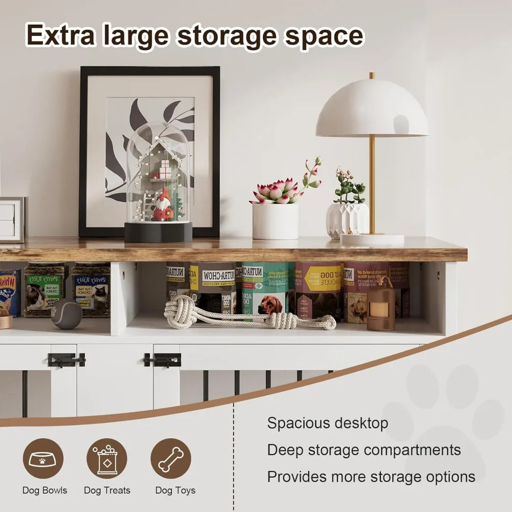 MKDK Dog Crate Furniture for Two Dogs with Storage Compartment