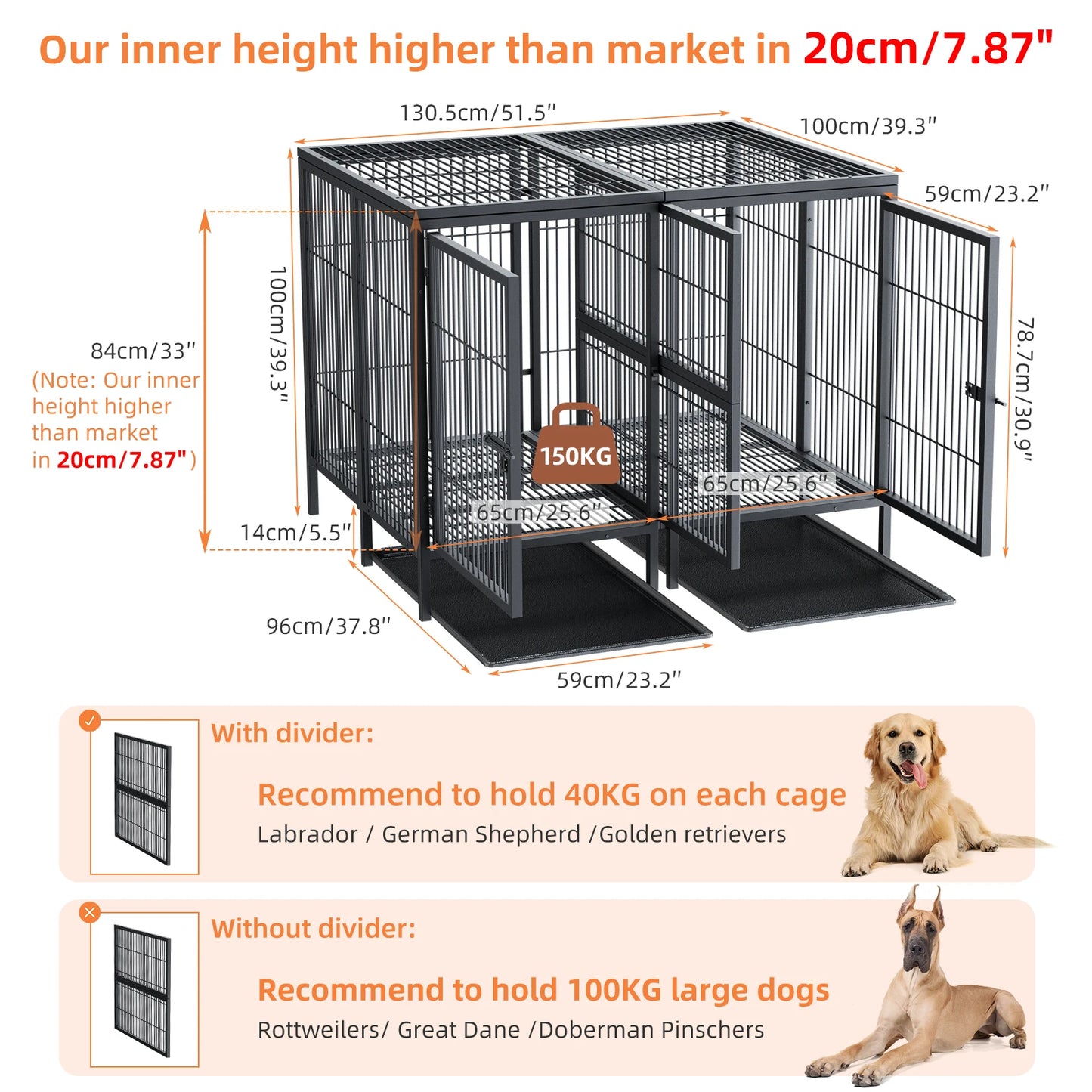 Borwarth Heavy Duty Dog Crate With Removable Divider Panel