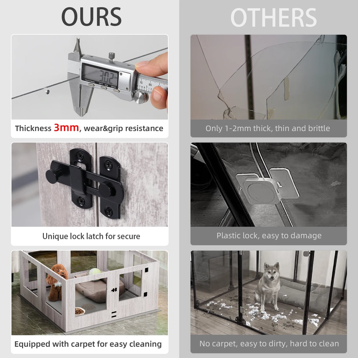 BINGOPAW Tempered Glass Dog Playpen 8 Panels With Waterproof Pad