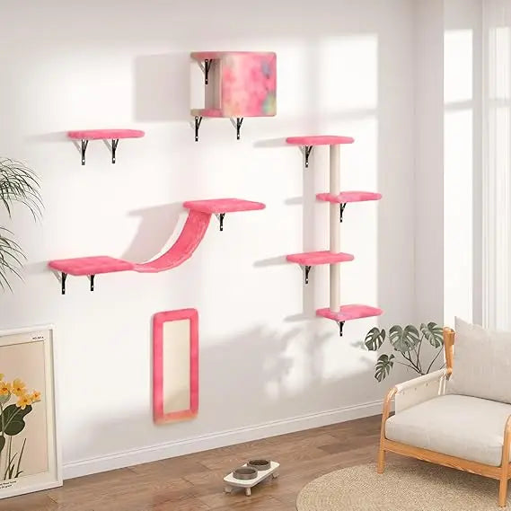 Wall Mounted Cat Furniture Set With Floating Shelves And Perches
