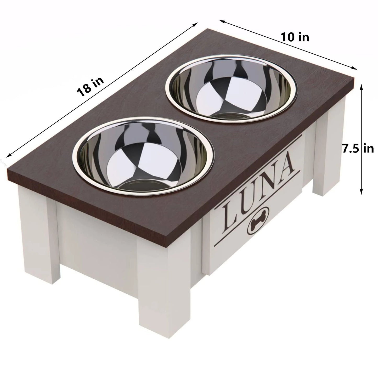 Raised Dog Bowl Stand With Internal Storage And Stainless Bowls