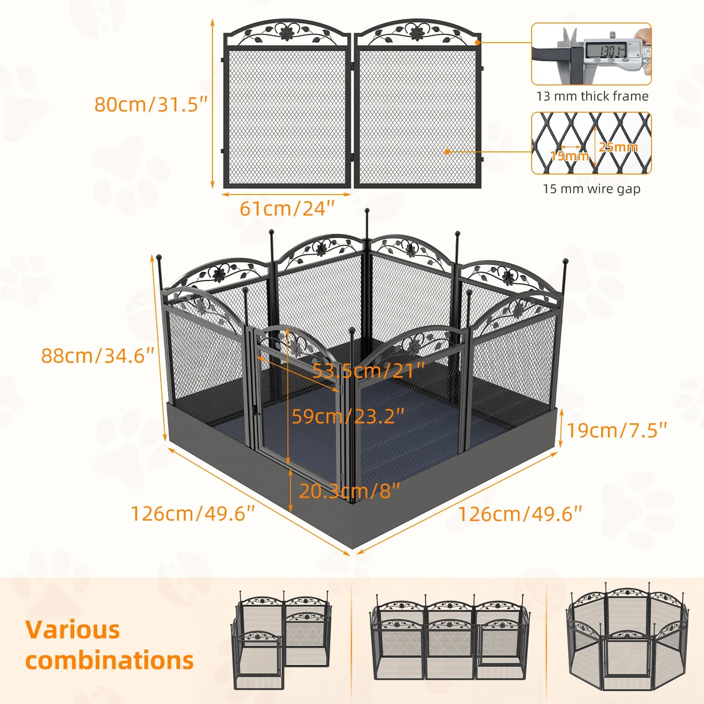 BINGOPAW 8 Panels Metal Dog Playpen Gate Foldable Heavy Duty