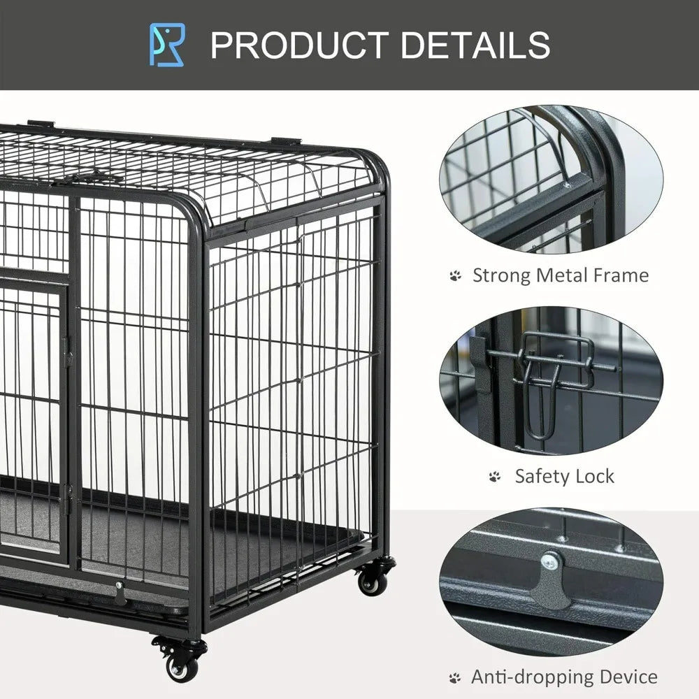 High-Concerned Duty Metal Dog Cage Crate With Tray And Wheels
