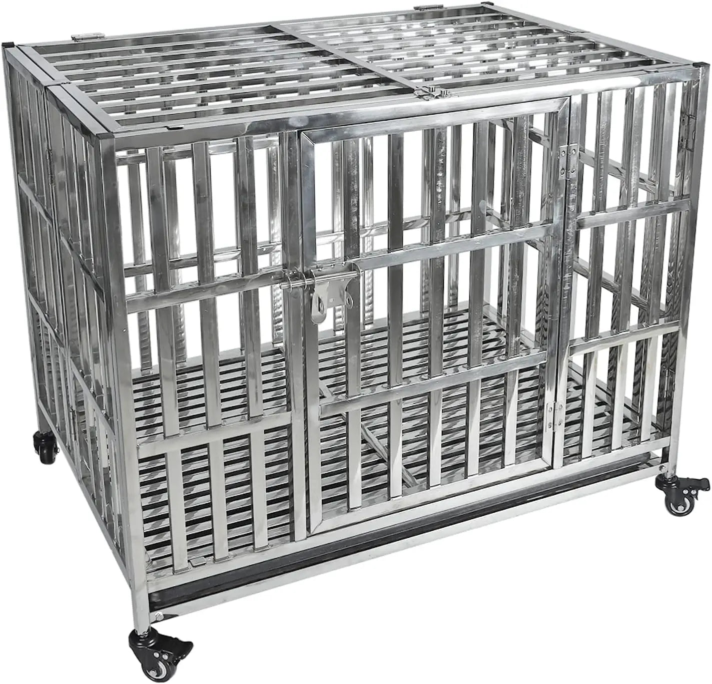 High Concerned Stackable Stainless Steel Dog Crate With Lockable Rolling Wheels