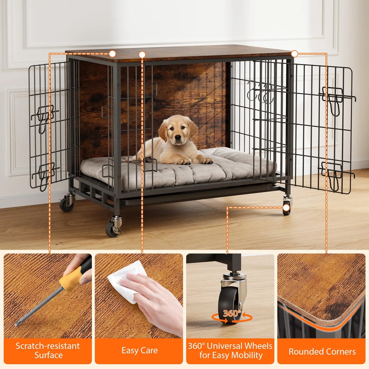 HiMISS Heavy Duty Metal Dog Crate Indoor Outdoor Kennel With Shelves