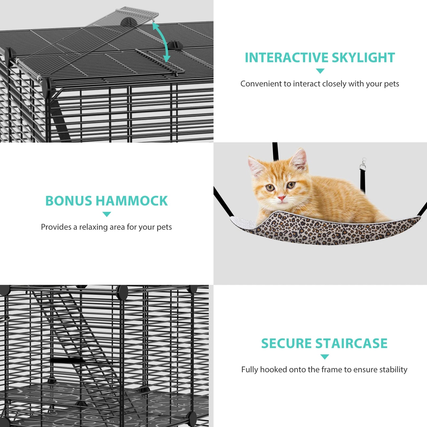Closure 3-Tier Cat Cage Enclosure Metal Wire Kennel Playpen With Hammock