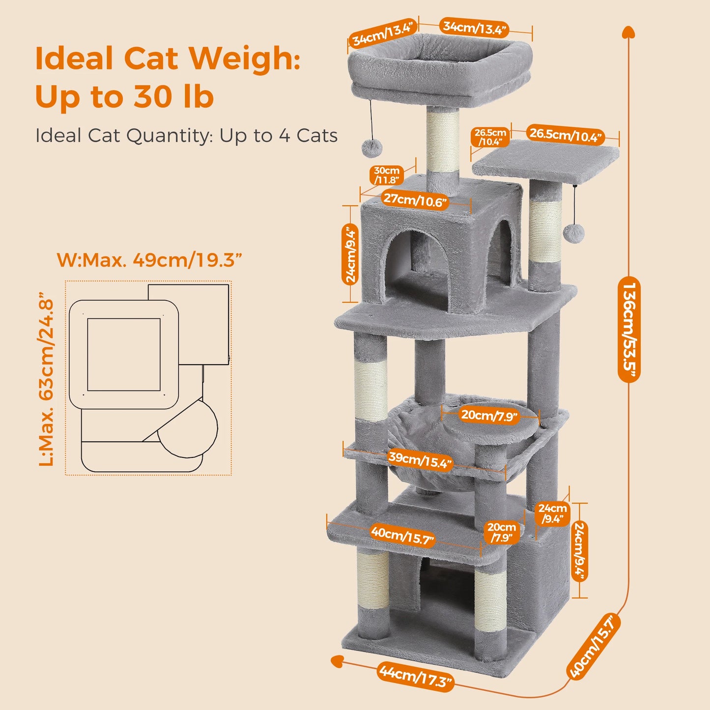PEQULTICN Six Level Cat Tree Tower Cozy Hammock And Perches