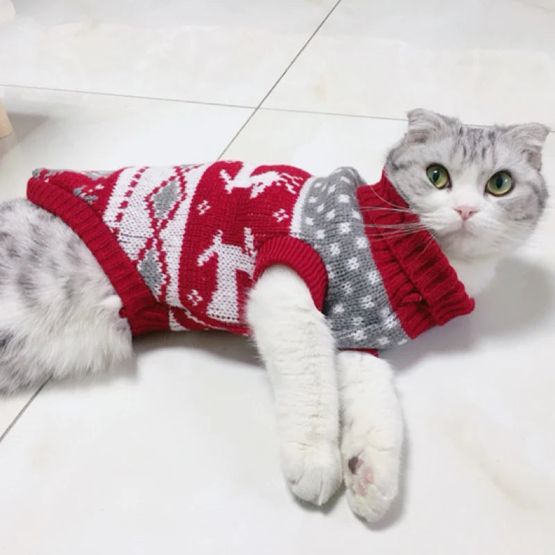 Hubei Christmas Cat Sweater Winter Warm Pet Costume