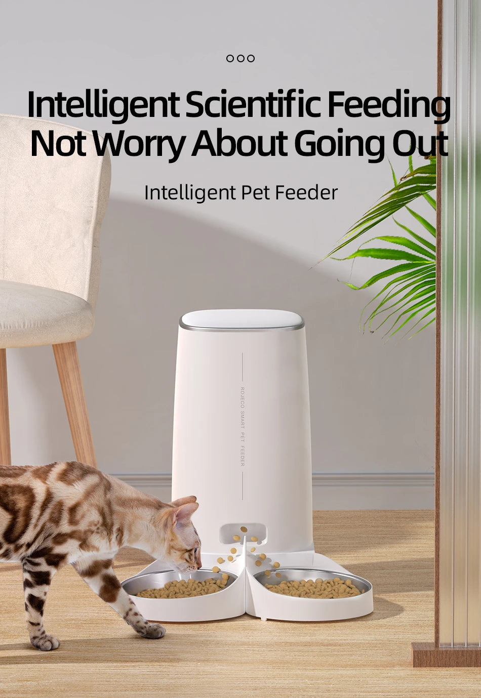 ROJECO Automatic Cat Feeder WiFi Smart Food Dispenser